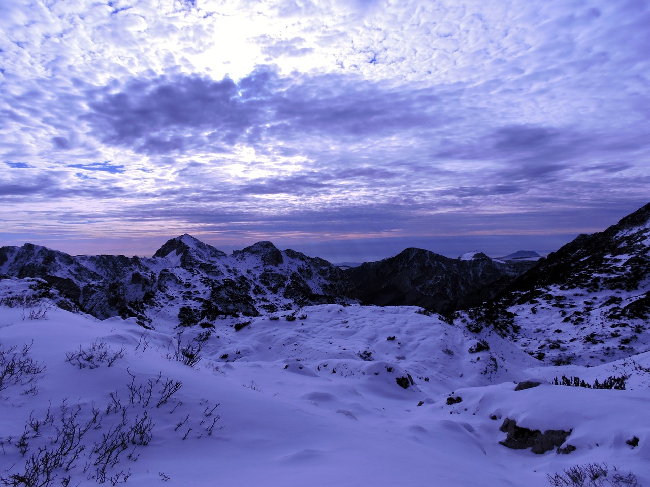 Kalnai, Sniegas, Debesys, Dangus, Alpės, Carega, Kraštovaizdis, Italy, Twilight, Saulėlydis