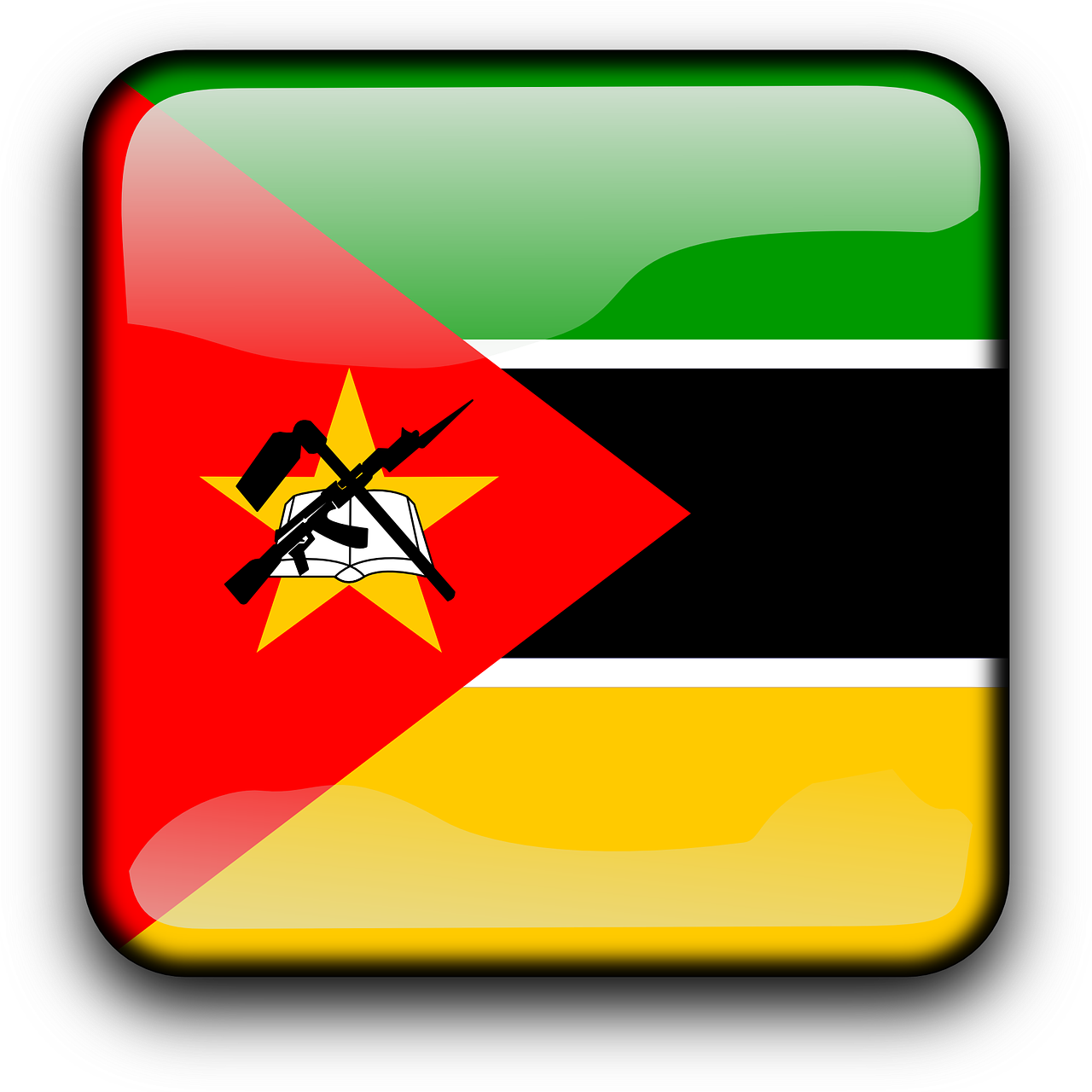 Mozambikas, Vėliava, Šalis, Tautybė, Kvadratas, Mygtukas, Blizgus, Nemokama Vektorinė Grafika, Nemokamos Nuotraukos,  Nemokama Licenzija