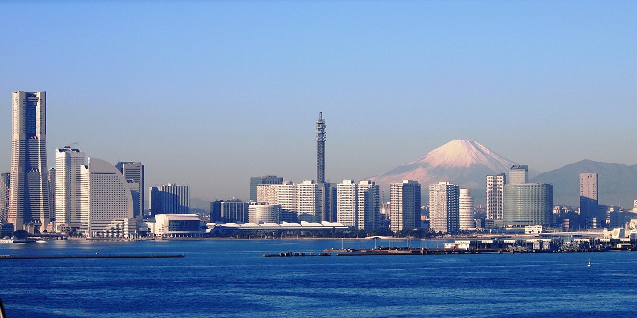 Mt Fuji, Jokohama, Lyno Tiltas, Žiema, Orientyras, Greitkelis, Kanagawa Japan, Japonija, Mėlynas Dangus, Mėlynas