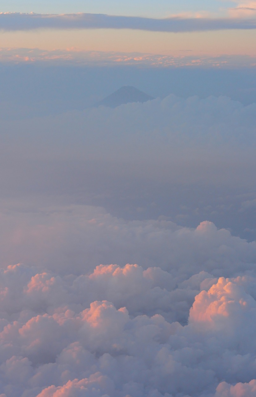 Mt Fuji, Aerofotografija, Debesis, Mėlynas, Tamsiai Mėlyna, Vasara, Fuji, Sniegas, Debesų Jūra, Vakarinis Vaizdas
