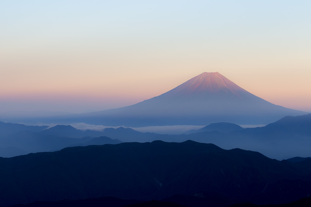 Mt Fuji, Japonija, Vaizdas Iš Kitadake Fuji, Raudona Fuji, Persikų Fuji, Ankstus Rytas, Saulėtekis, Alpinizmas, Kalnas, Rytas