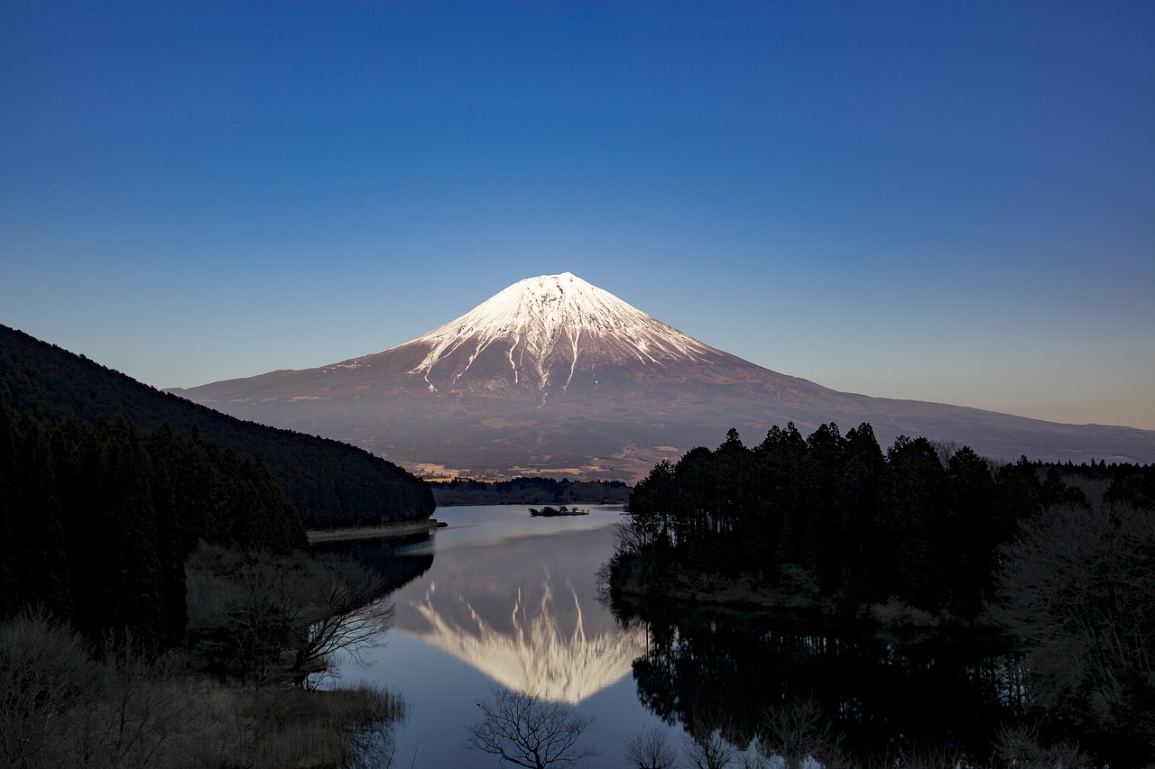 Mt Fuji, Fuji, Ežeras Tanuki, Japonija, Kalnas, Kraštovaizdis, Dangus, Japonijos Kalnai, Natūralus, Žiema