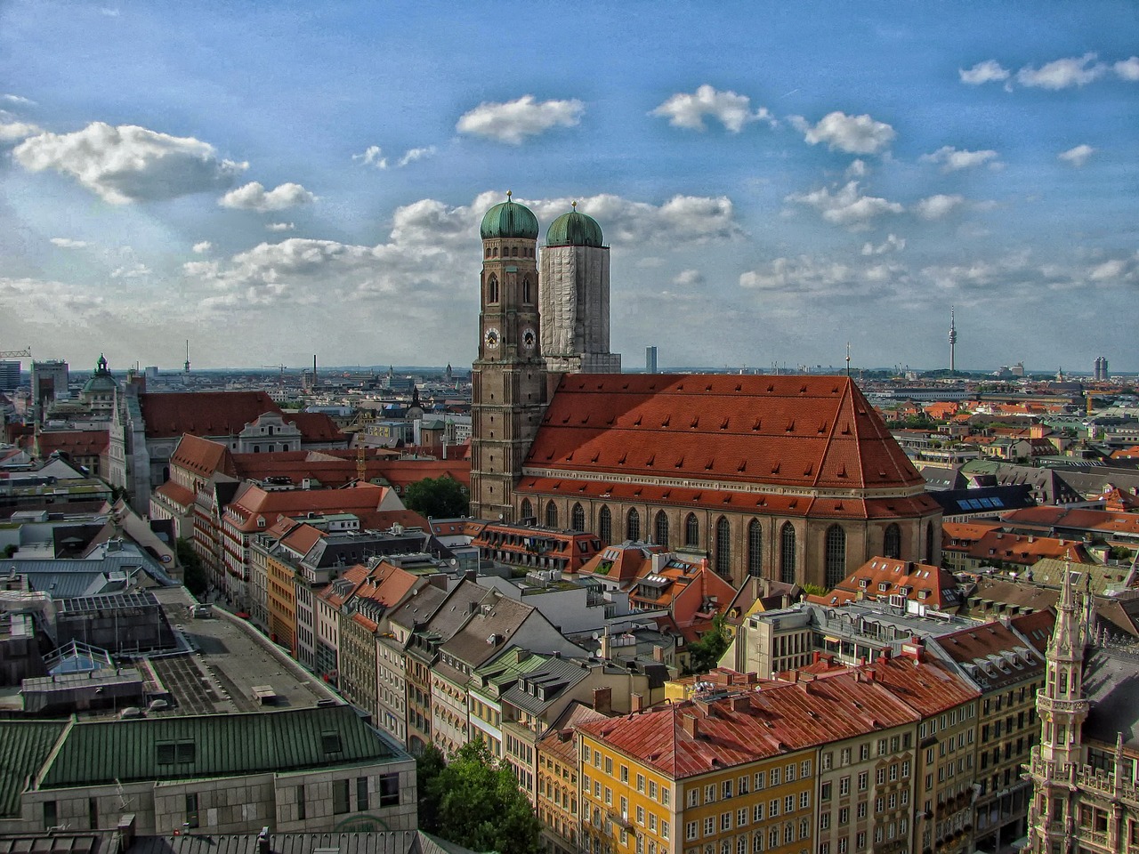 Munich, Vokietija, Miestas, Miestai, Miesto, Panorama, Bažnyčia, Pastatai, Architektūra, Hdr