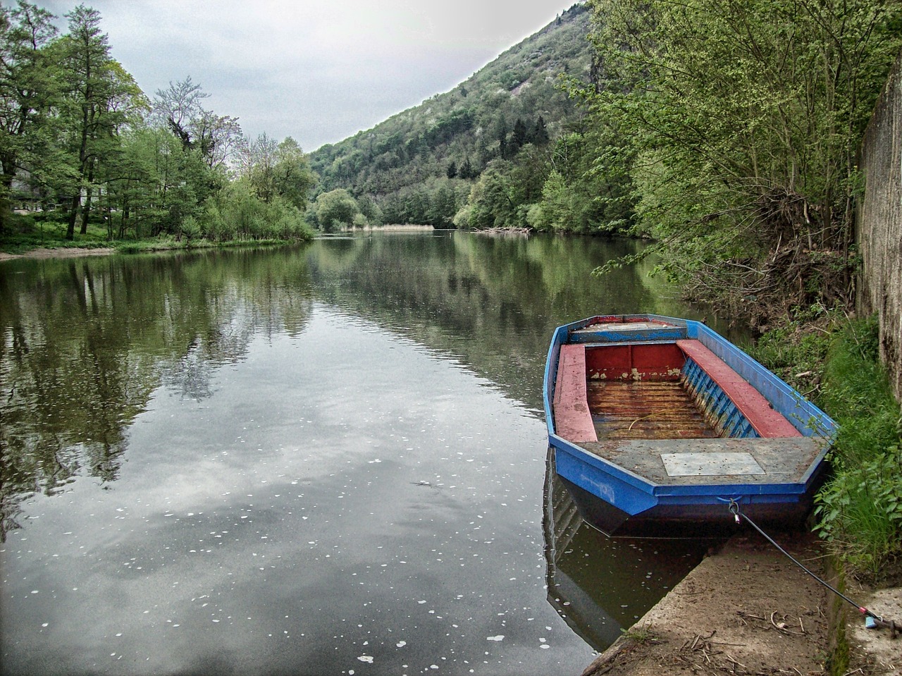 Munster, Vokietija, Miškas, Medžiai, Valtis, Upė, Vanduo, Hdr, Apmąstymai, Dangus