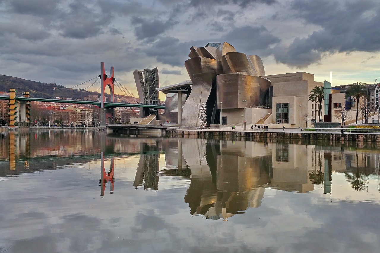 Muziejus, Guggenheimas, Bilbao, Pabrėžia, Architektūra, Veidrodis, Ria, Nervión, Bizkaia, Vizcaya