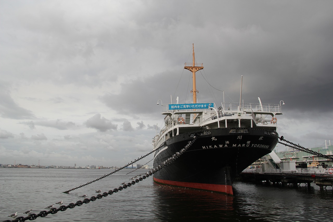 Muziejaus Laivas, Vandenyno Pamušalas, Berthed, Laivas, Yamashita Parkas, Hikawa Maru, Jokohama, Japonija, Muziejus, Istorija