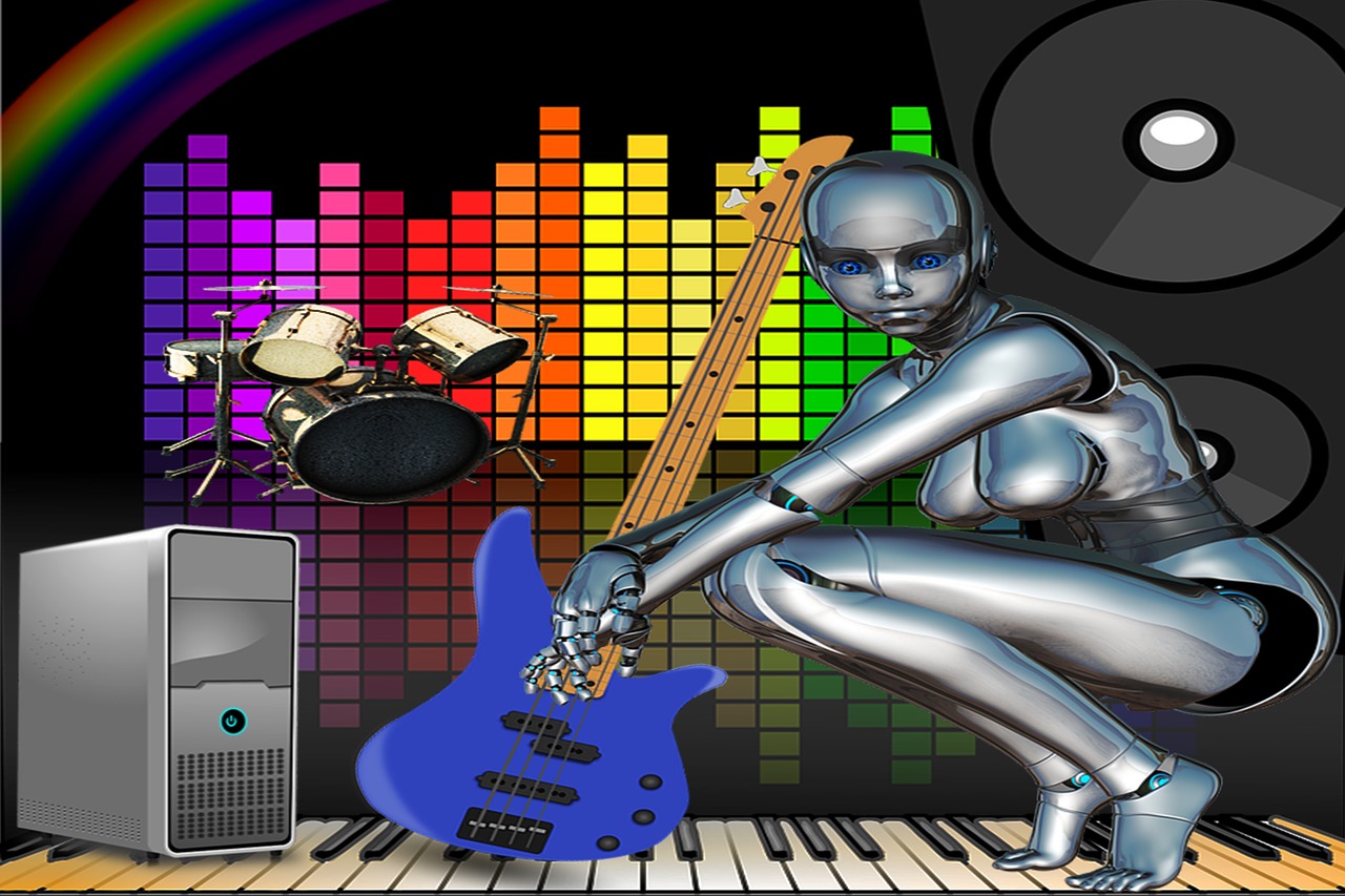 Muzika, Robotai, Pramogos, Muzikinis, Garsas, Gitara, Instrumentai, Būgnas, Eq, Garsiakalbiai