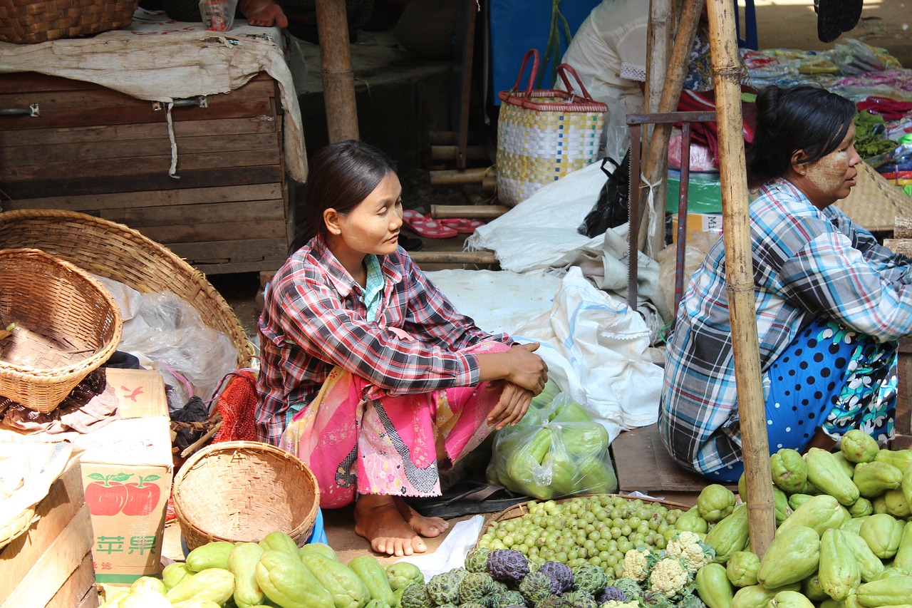 Mianmaras, Burma, Turgus, Prekystalis, Vaisiai, Daržovės, Rinkos Moteris, Nemokamos Nuotraukos,  Nemokama Licenzija