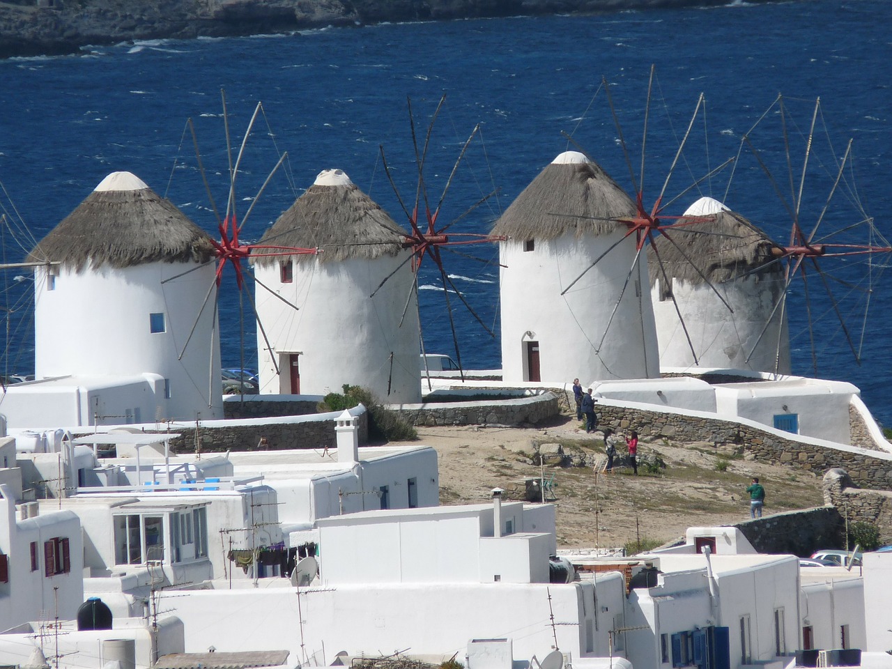 Mykonos, Graikija, Sala, Graikų Sala, Ciklai, Somaia, Architektūra, Balta, Vėjo Malūnas, Jūra