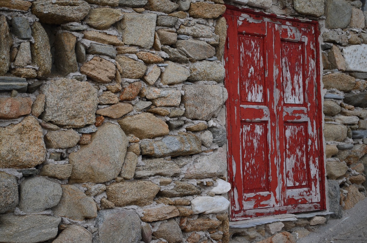 Mykonos, Raudona, Durys, Akmuo, Graikų Kalba, Atostogos, Viduržemio Jūros, Sala, Architektūra, Kaimas