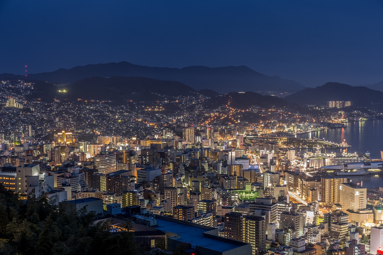 Nagasaki, Naktinis Vaizdas, Trys Pagrindiniai Japonijos Nakties Vaizdai, Naktis, Miesto Panorama, Šviesa, Nagasakio Įlanka, Gatvės Šviesos, Japonija - Trys Pagrindiniai Naktiniai Vaizdai Pasaulyje, Kelionė