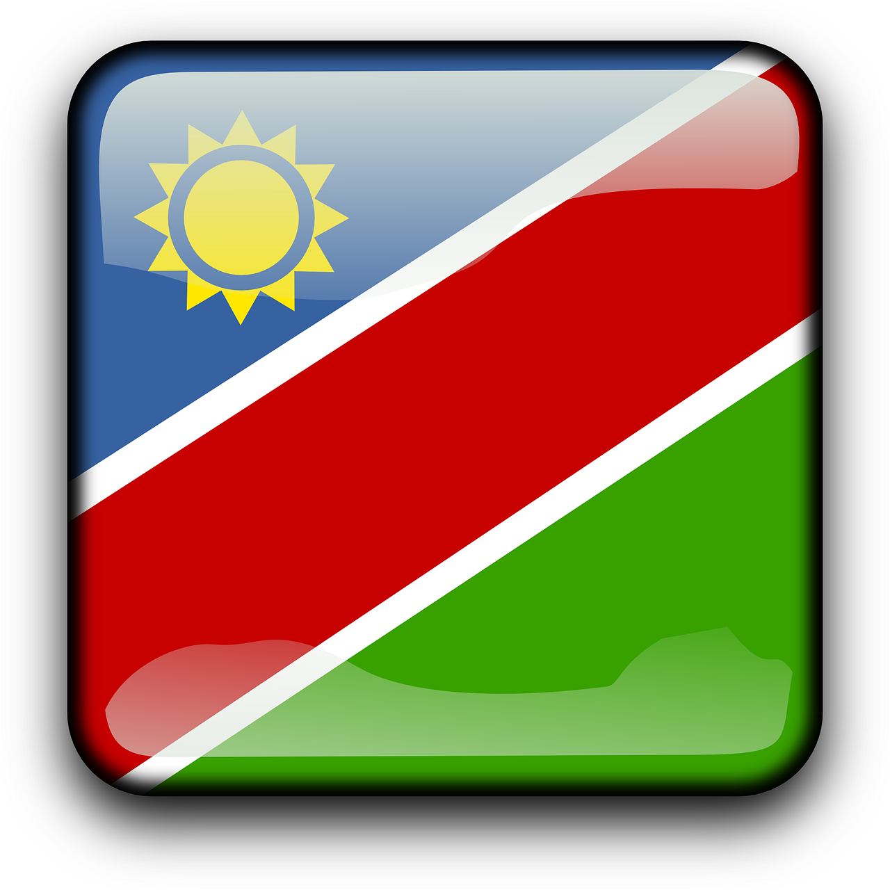 Namibija, Vėliava, Šalis, Tautybė, Kvadratas, Mygtukas, Blizgus, Nemokama Vektorinė Grafika, Nemokamos Nuotraukos,  Nemokama Licenzija