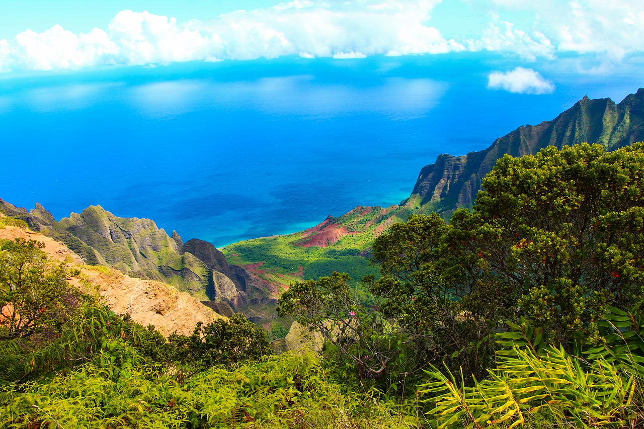 Napali,  Kauai,  Havajai,  Papludimys,  Vandenynas,  Pobūdį,  Panoraminis,  Kalnų,  Kelionė,  Dangus