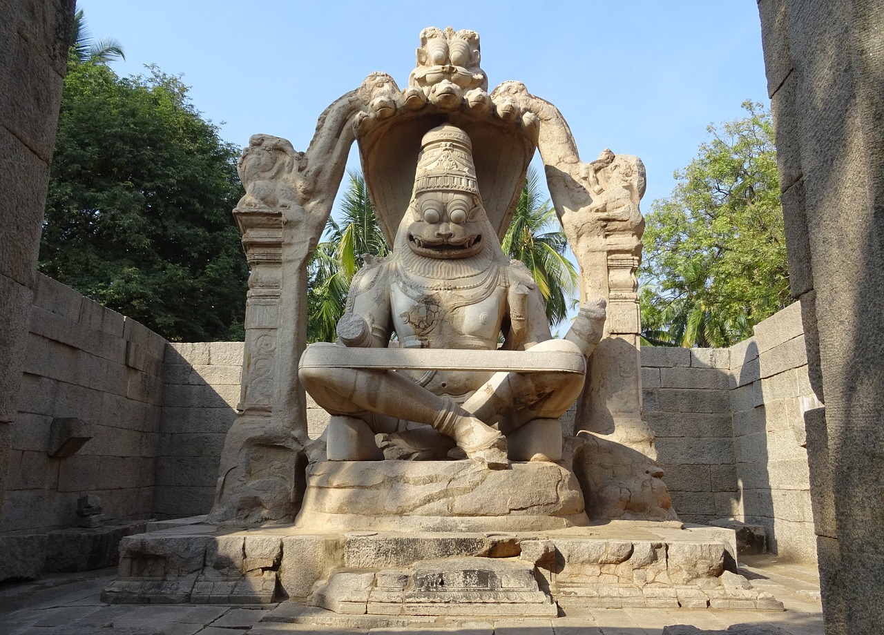 Narasimha Vigraha, Ugra Narasimha, Statula, Skulptūra, Hampi, Unesco, Paminklas, Karnataka, Senovės, Akmuo