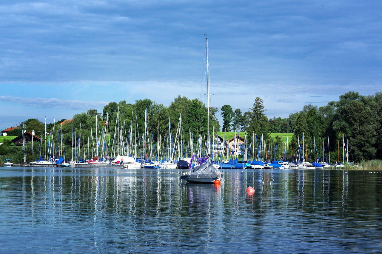 Gamta, Ežeras, Chiemsee, Valtys, Prieplauka, Uostas, Medžiai, Žalias, Idilija, Bankas