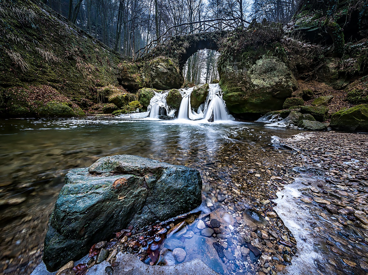 Gamta, Ledas, Žiema, Vanduo, Krioklys, Liuksemburgas, Šaudyti Tümpel, Šaltas, Šaltis, Sušaldyta