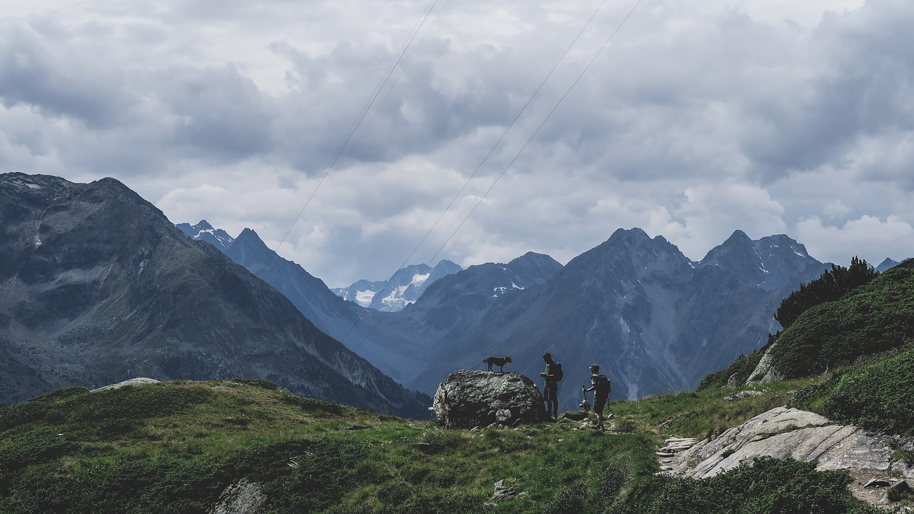 Gamta, Kraštovaizdis, Žmonės, Vyras, Šuo, Alpinistas, Kalnas, Žalias, Kalvos, Kelionė