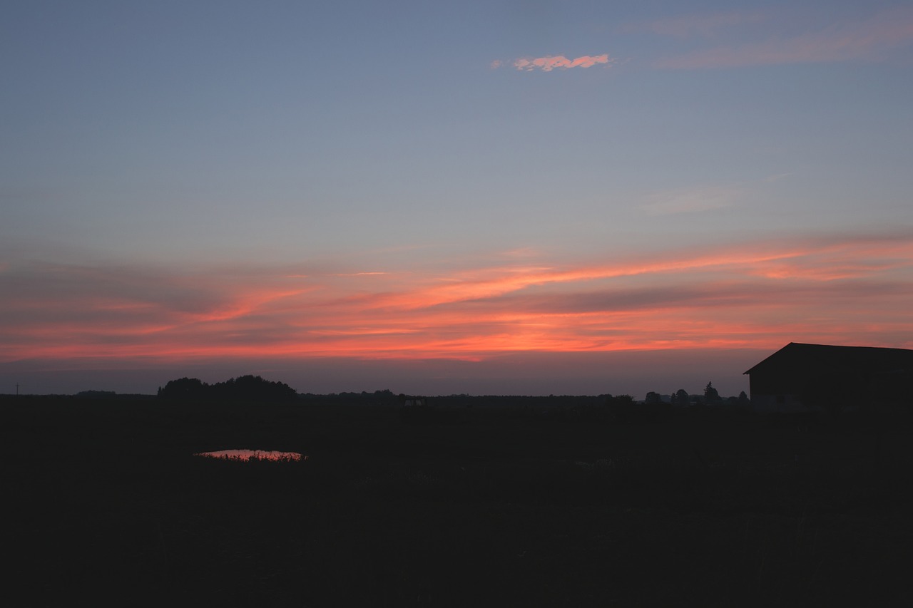 Gamta, Šalis, Kaimas, Aušra, Dusk, Vakaras, Ūkis, Laukas, Horizontas, Kraštovaizdis