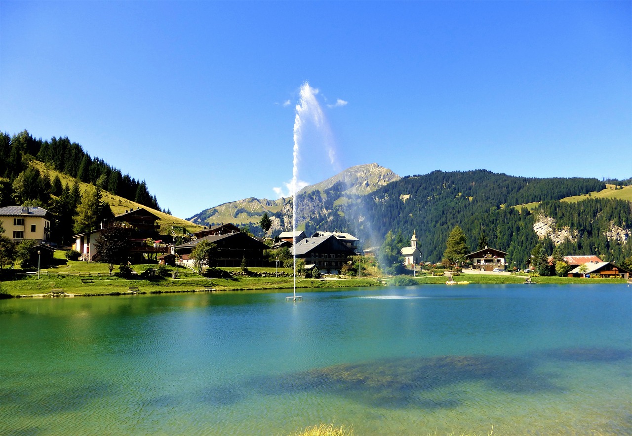 Gamta,  France,  Haute Savoie,  Vandens Telkinys,  Jet D Water,  Niekas,  Dangus,  Kraštovaizdis,  Kalnas,  Turizmas