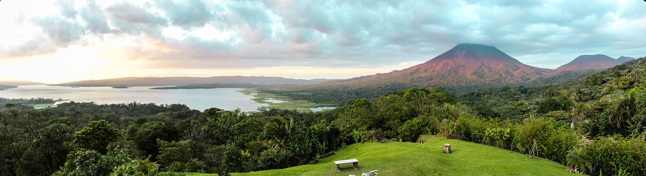 Pobūdį,  Panoraminis,  Panorama,  Kraštovaizdis,  Dangus,  Costa Rica,  Vulkanas,  Ežeras,  Saulėlydžio,  Žalias