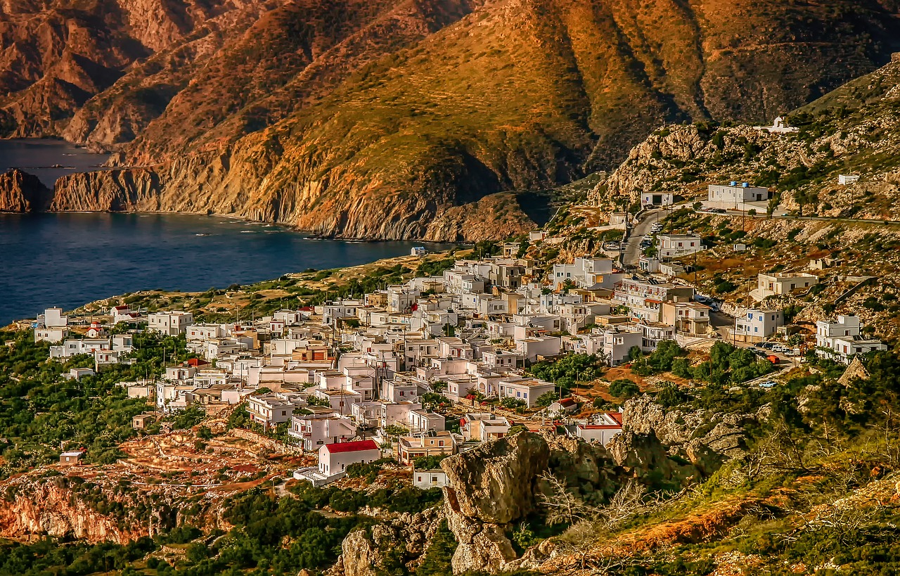 Pobūdį,  Karpathos Saloje,  Kaimas,  Kraštovaizdis,  Mesochori,  Graikija,  Pakrantės,  Bay,  Namai,  Vasara