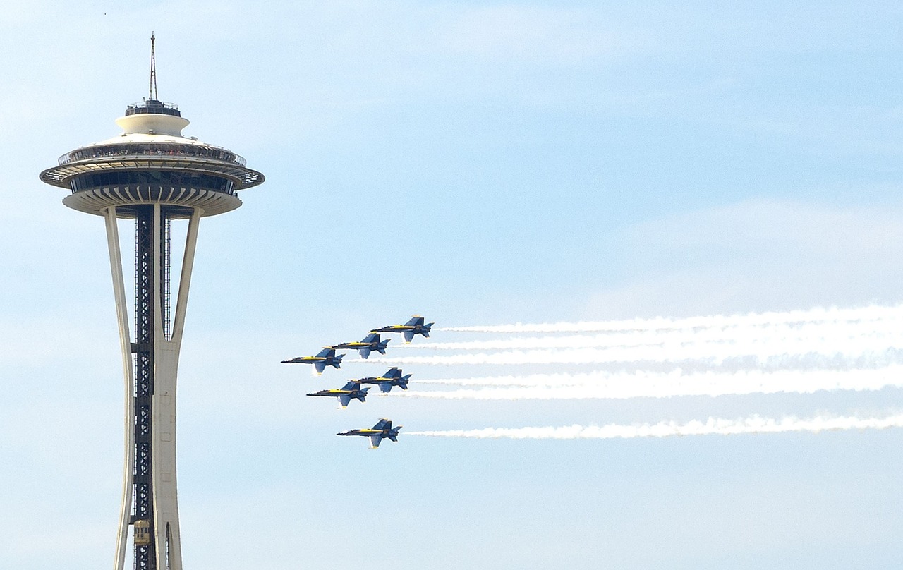 Tamsiai Mėlyni Angelai, Seattle, Orlaivis, Kosmoso Adata, Komandinis Darbas, Aerobatic, Kariuomenė, Usa, Lėktuvas, Panorama