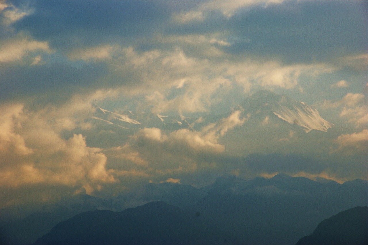 Nepalas, Himalajus, Panorama, Sniegas, Balta, Smailės, Kalnai, Rodyti, Debesys, Nemokamos Nuotraukos