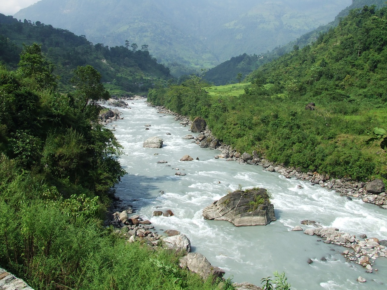 Nepalas, Annapurna, Pasivaikščiojimas, Miškas, Vasara, Kalnai, Upė, Duomenų Srautas, Vanduo, Akmenys