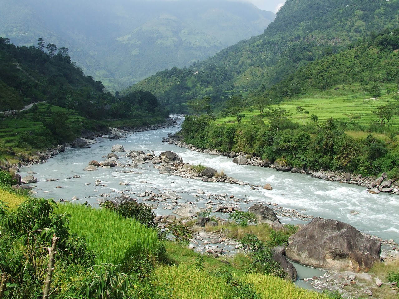 Nepalas, Annapurna, Pasivaikščiojimas, Miškas, Kalnai, Gamta, Upė, Duomenų Srautas, Vanduo, Akmenys