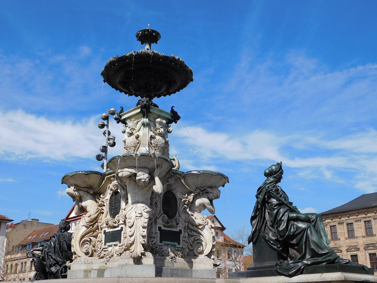 Neptunbrunnen, Pelnas, Centro, Miesto Centras, Vidurinė Frankonija, Swiss Francs, Bavarija, Vokietija, Pėsčiųjų Zona, Architektūra