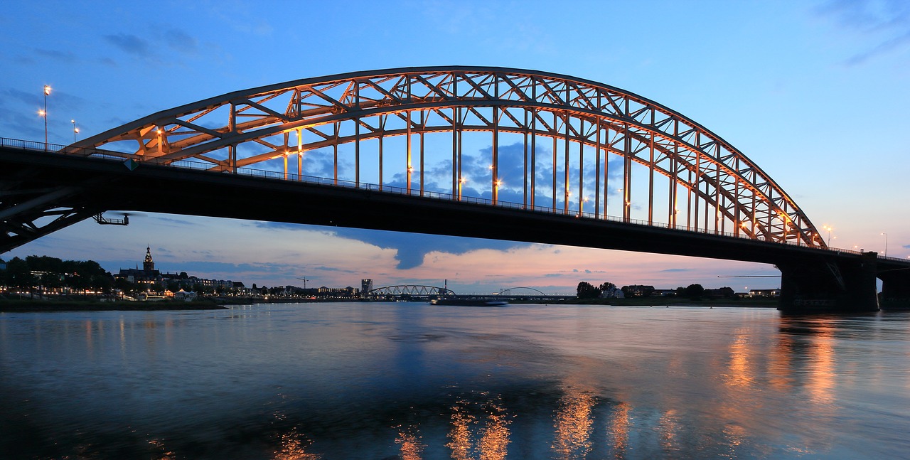 Nyderlandai, Nijmegenas, Upė, Waal, Waalbridge, Waalbrug, Holland, Plienas, Kelių Tiltas, Eismo Tiltas