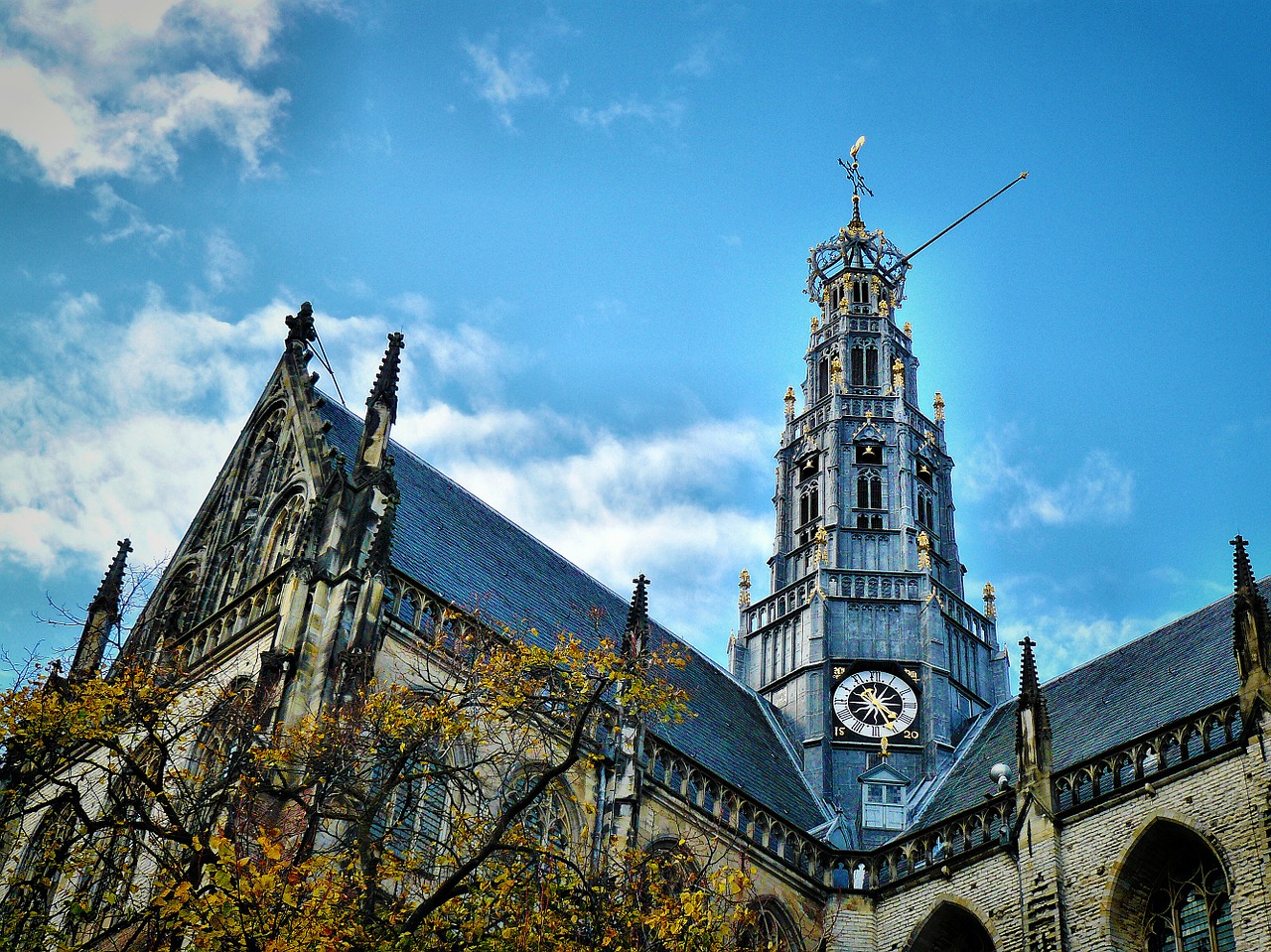 Nyderlandai, Haarlem, Bažnyčia, Architektūra, Pastatai, Religija, Tikėjimas, Pastatas, Debesys, Dangus