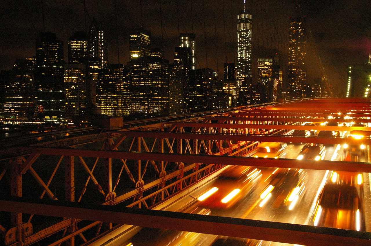 Niujorkas,  Skyline,  Naktis,  Tiltas,  Eismo,  Judėjimas,  Manhetenas Tiltas,  Jav,  Manhattan, Nemokamos Nuotraukos