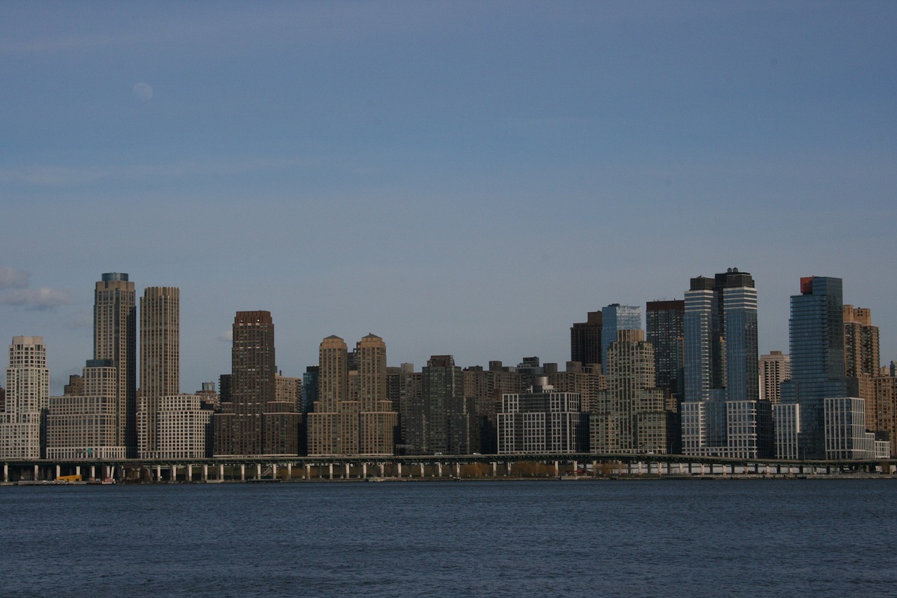 Niujorkas, Panorama, Dangoraižiai, Kraštovaizdis, Vanduo, Upė, Hudson, Švarus Dangus, Metropolis, Miestas