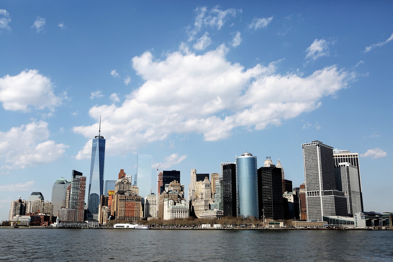 Niujorkas, Miestas, Pastatai, Architektūra, Panorama, Nyc, Bokštai, Aukštas Pakyla, Mėlynas, Dangus