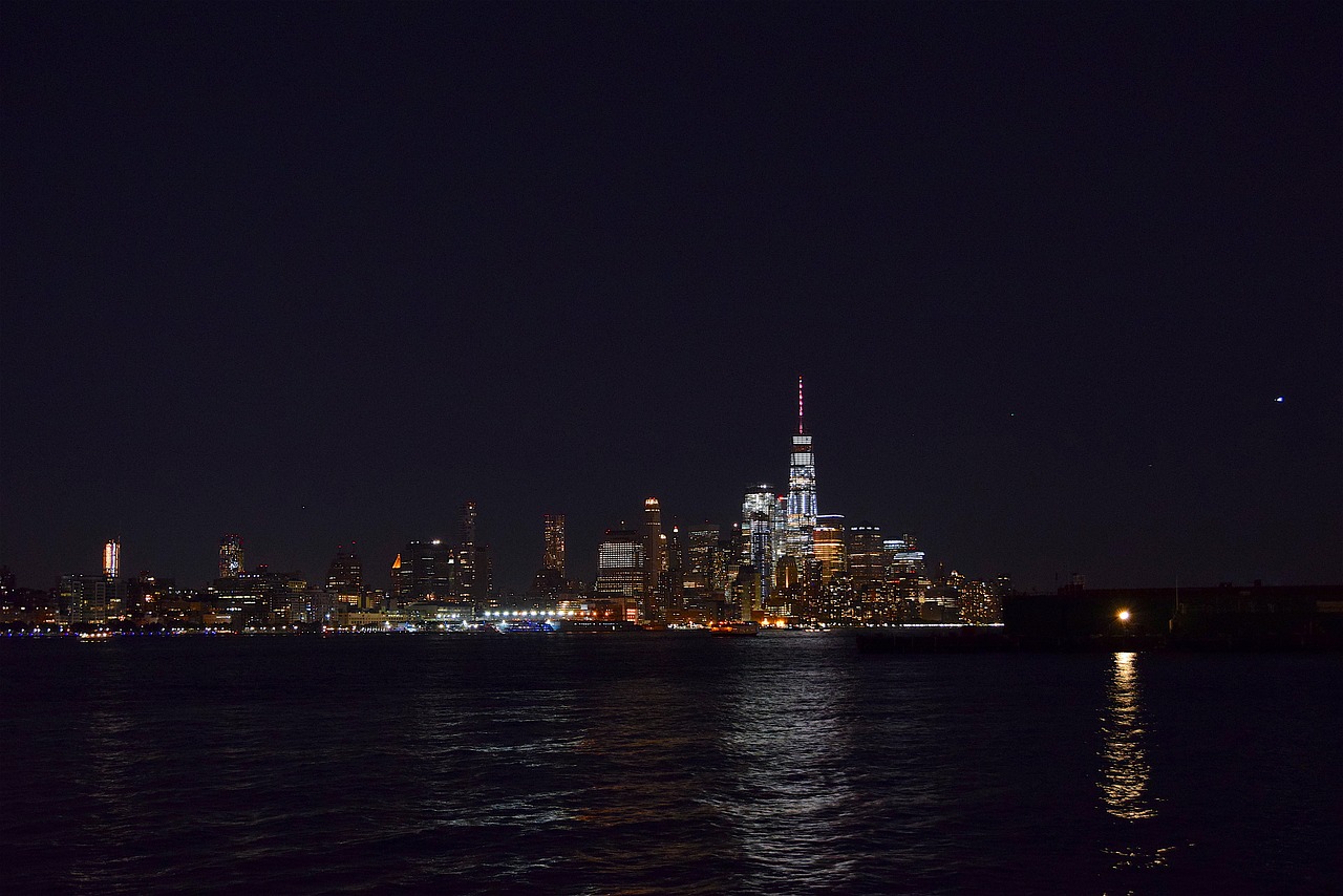 Niujorkas, Panorama, Naktis, New York City Skyline, Miesto, Manhatanas, Miesto Panorama, Pastatas, Architektūra, Dangoraižis