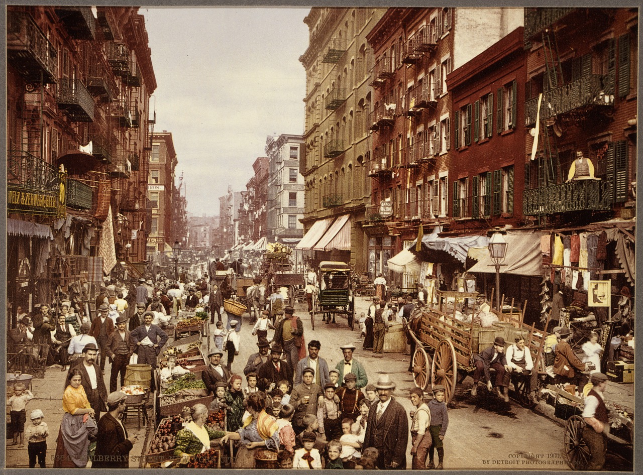Niujorkas, 1890, Vintage, Mulberry Street, Niujorkas, Manhatanas, Usa, Kultūra, Miestas, Imigracija