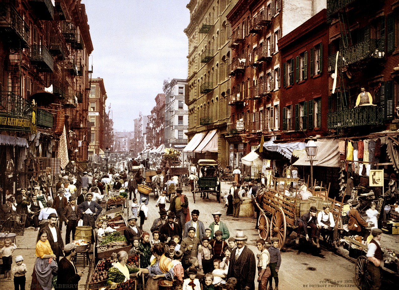 Niujorkas, Nyc, Manhatanas, Mulberry Street, Fotochromas, 1900, Prekyba, Turgus, Prekiautojas, Nemokamos Nuotraukos