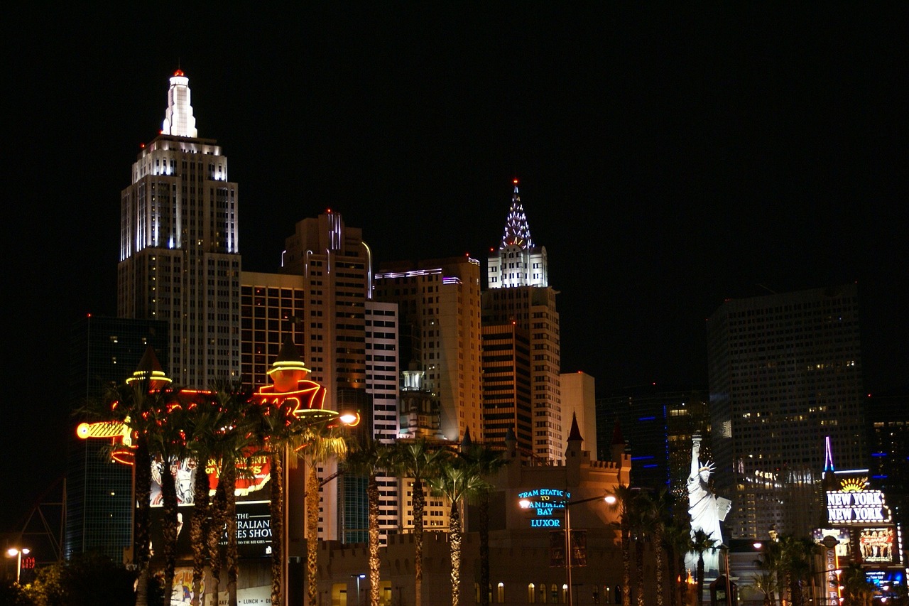 New York Hotel, Las Vegasas, Nevada, Usa, Naktis, Kazino, Azartiniai Lošimai, Miestas, Pramogos, Pastatas