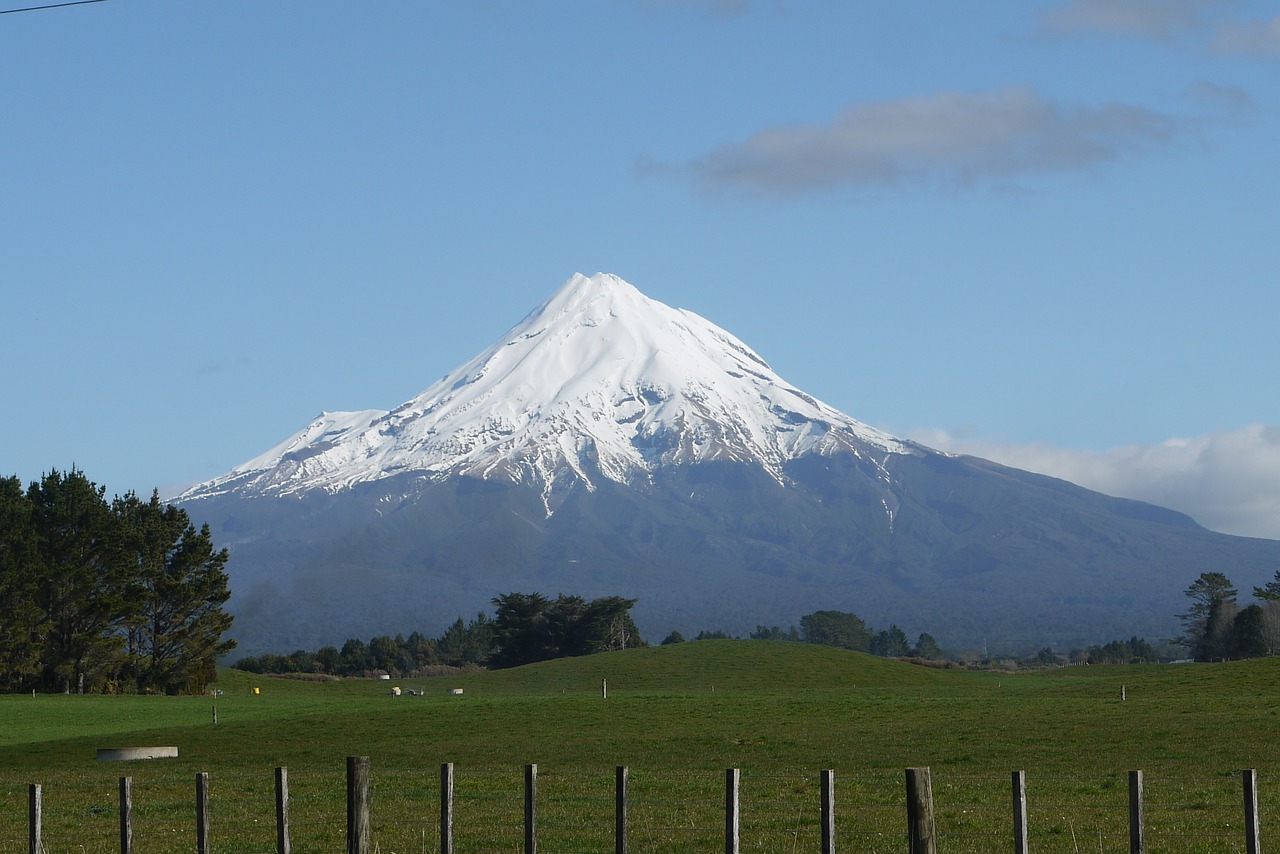 Naujoji Zelandija, Kraštovaizdis, Kelionė, Vulkanas, Zealand, Egmont, Sniegas, Mt, Kalnas, Dangus