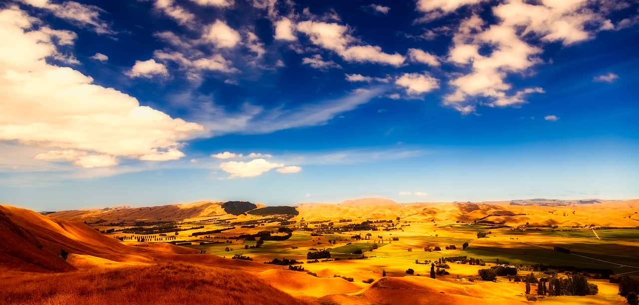 Naujoji Zelandija, Kraštovaizdis, Panorama, Dangus, Debesys, Gamta, Lauke, Kalvos, Šalis, Kaimas