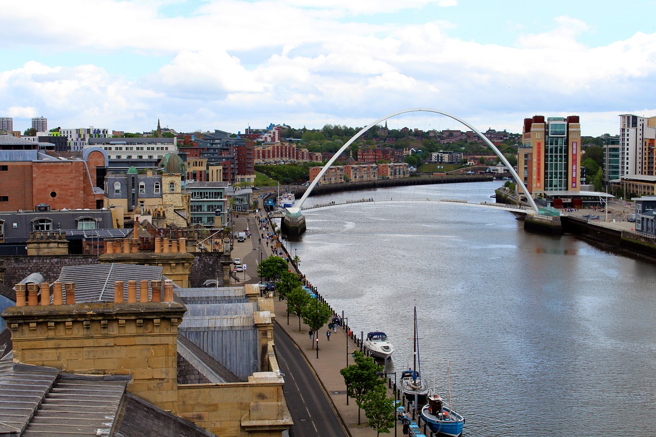 Newcastle, Tūkstantmečio Tiltas, Anglija, Newcastle Upon Tyne, Tyne, Upė, Miestas, Panorama, Tiltas, Pastatas