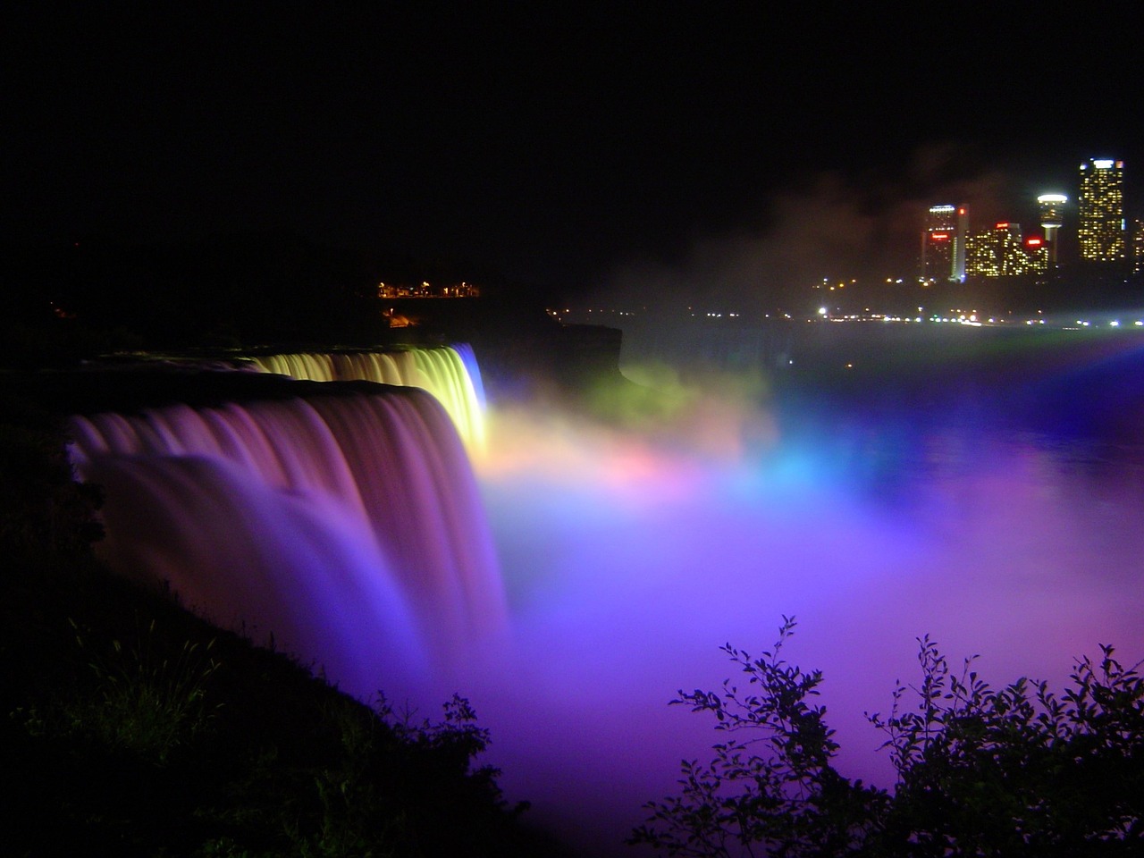 Niagaros Krioklys,  Naktis,  Žibintai,  Kanada,  Krioklys,  Upė,  Vanduo,  Migla,  Orientyras,  Vaizdingas