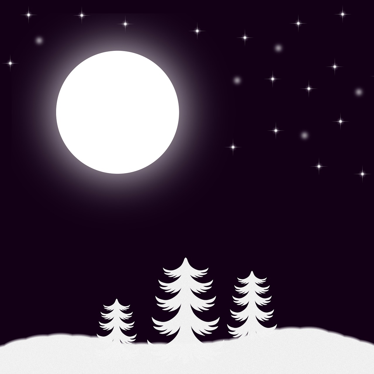 Naktis, Mėnulis, Žvaigždė, Medžiai, Sniegas, Kalėdos, Tekstūra, Grafika, Dizainas, Fonas