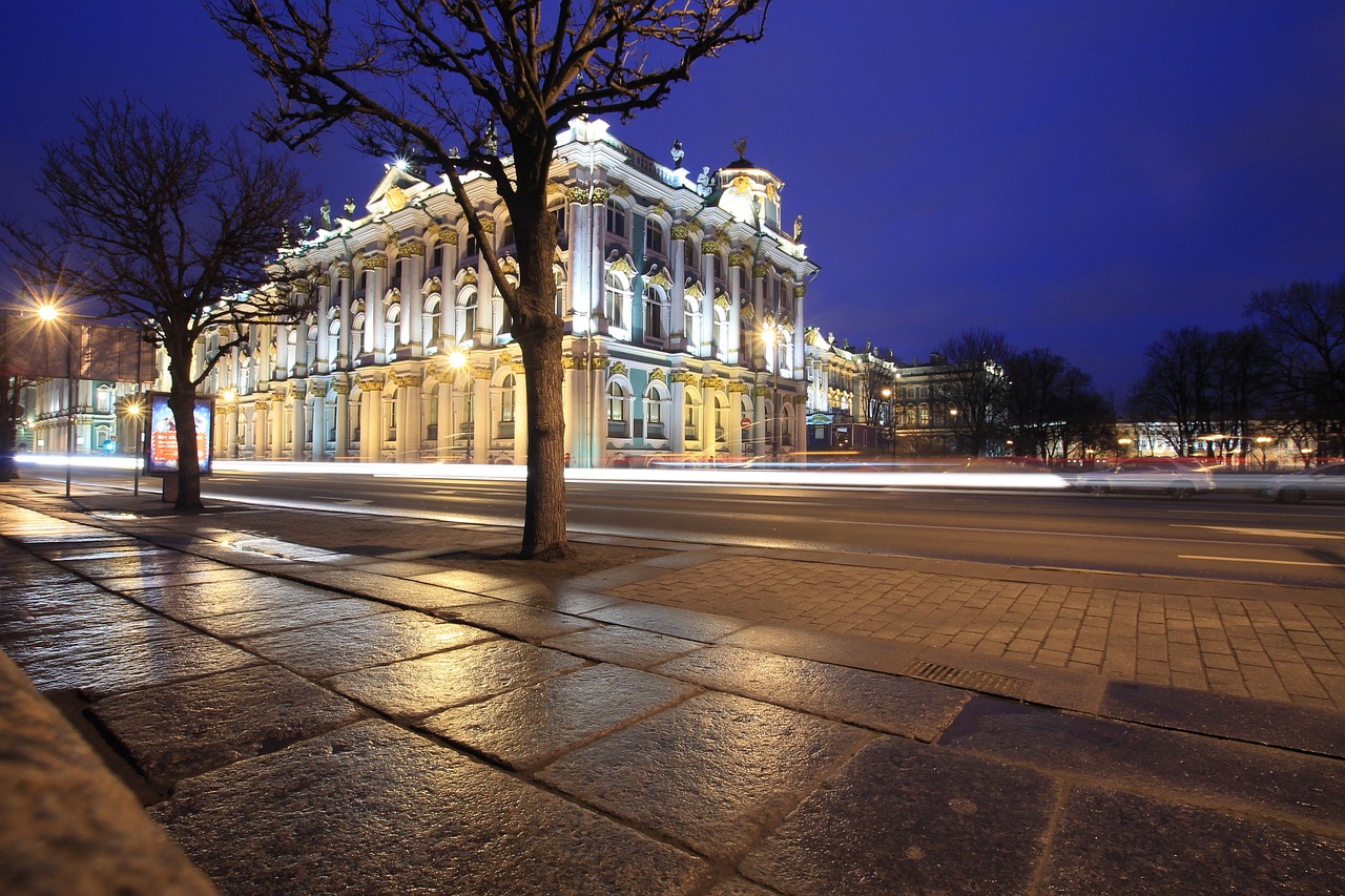 Naktis, Miestas, Judėjimas, Sankt Peterburgo Rusija, Naktinis Vaizdas, Architektūra, Gatvė, Mašinos, Rusija, Dangus