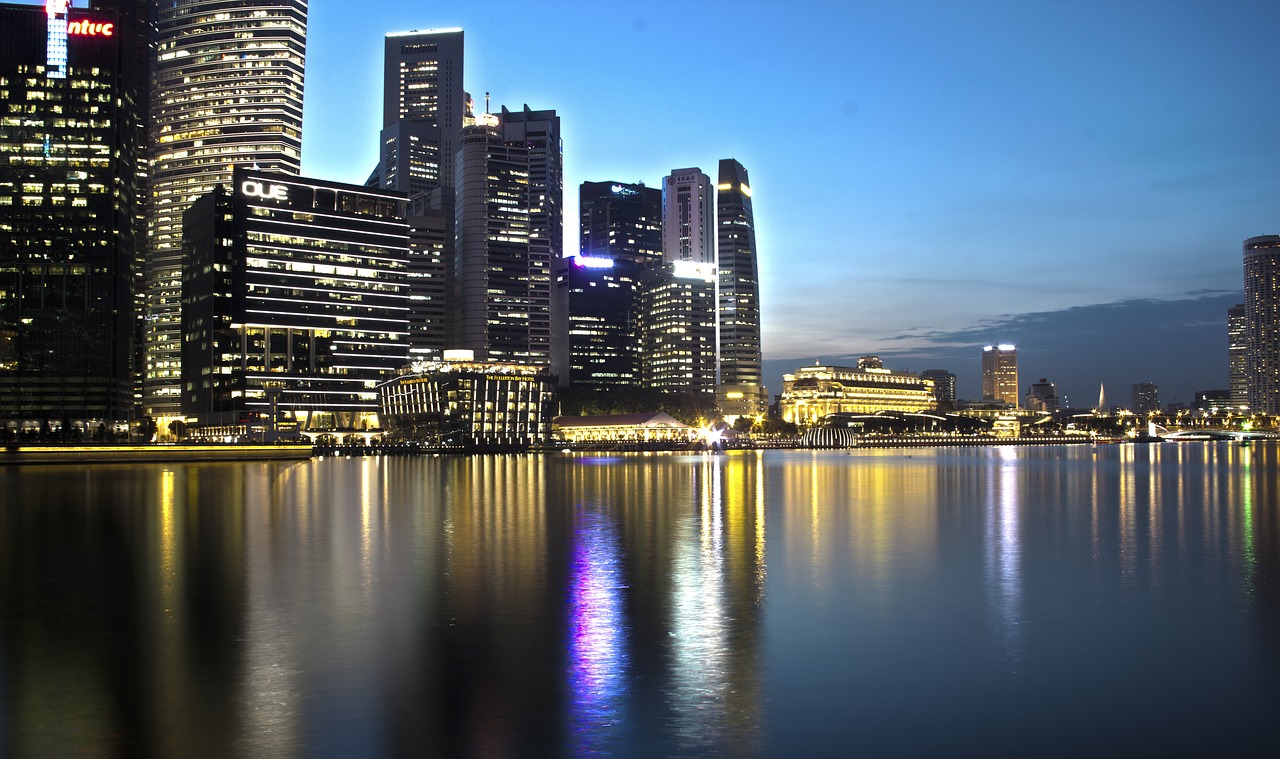 Naktis, Singapūras, Miesto Panorama, Asija, Kranto, Atspindys, Nemokamos Nuotraukos,  Nemokama Licenzija