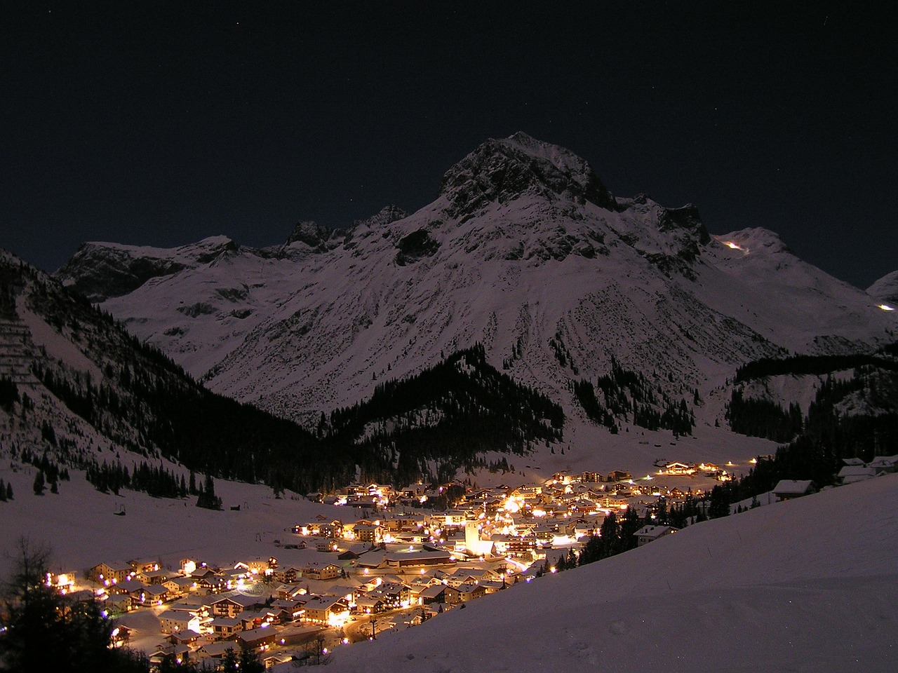 Naktis, Kraštovaizdis, Pilnatis, Sniegas, Lech Am Arlberg, Nemokamos Nuotraukos,  Nemokama Licenzija
