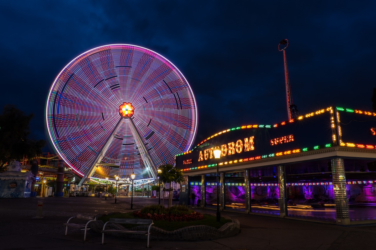 Naktis, Ilga Ekspozicija, Prater, Liaudies Šventė, Ferris Ratas, Šviesus, Žibintai, Miestas, Apšvietimas, Vienna