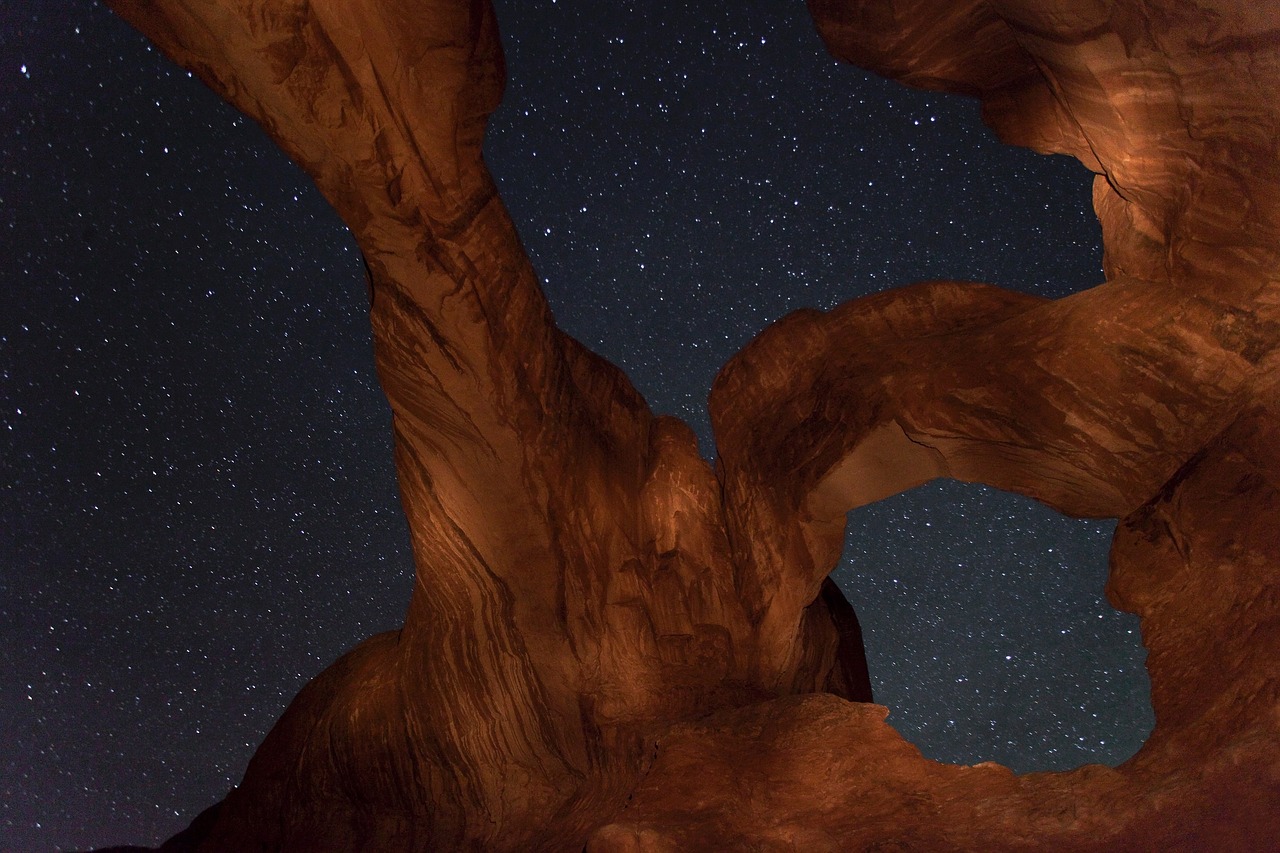 Naktinis Dangus, Dviguba Arka, Smiltainis, Kraštovaizdis, Arkos Nacionalinis Parkas, Utah, Usa, Akmuo, Žvaigždės, Vaizdingas