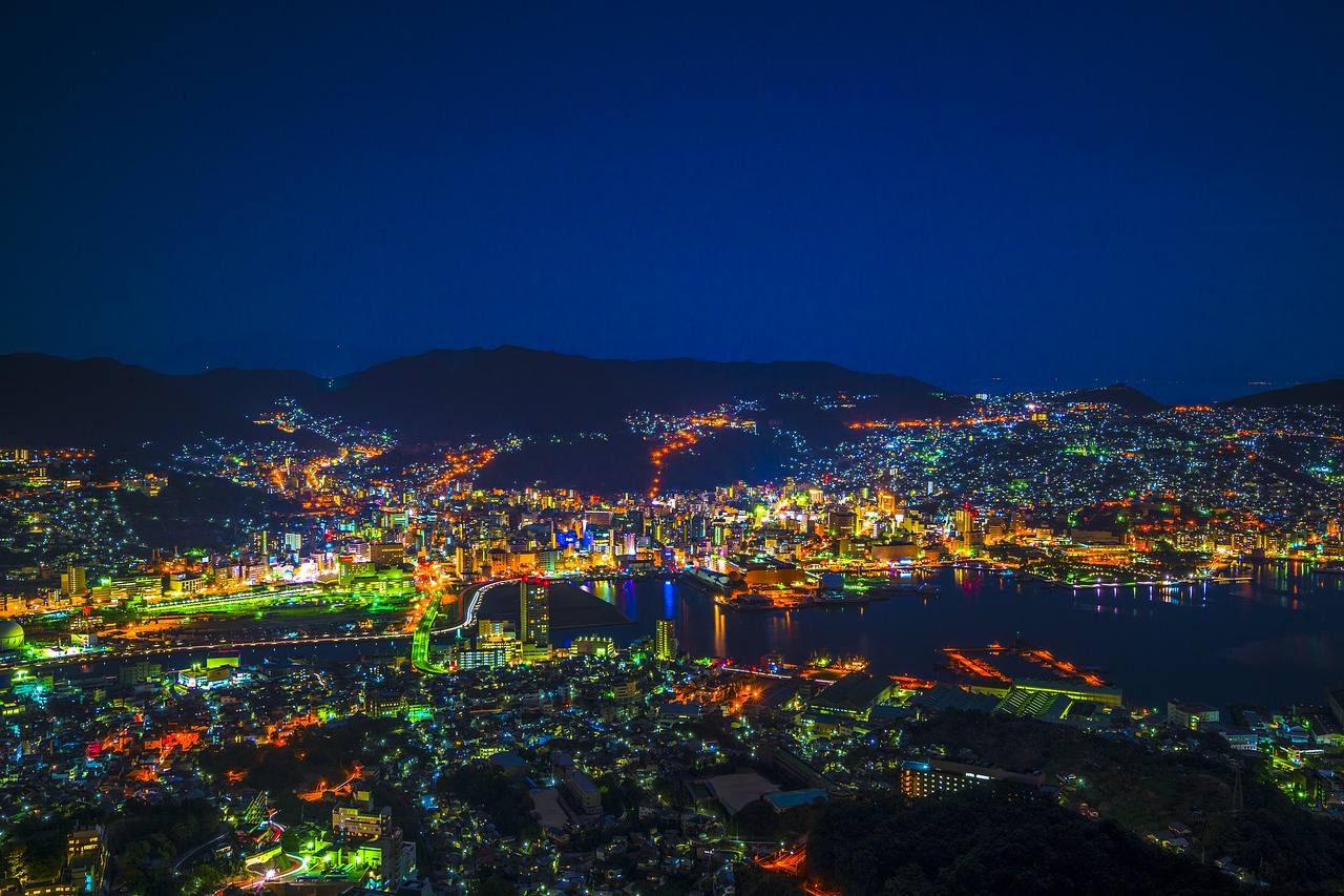 Naktinis Vaizdas, Nagasaki, Japonija, Kyushu, Miesto Panorama, Šviesa, Trys Pagrindiniai Naktiniai Vaizdai Pasaulyje, Nagasakio Įlanka, Nemokamos Nuotraukos,  Nemokama Licenzija
